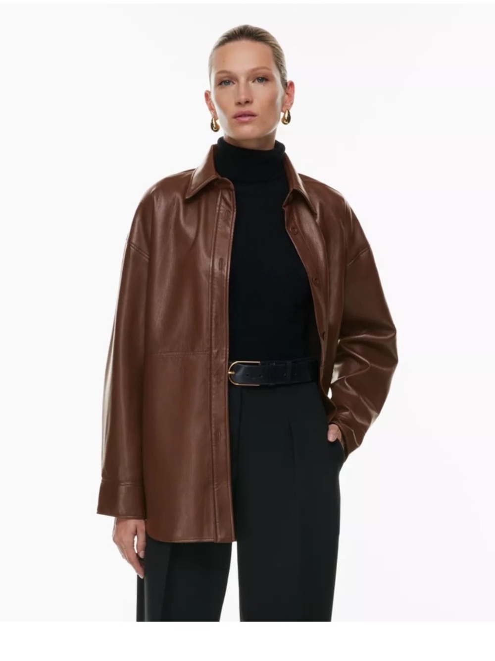 NWT Babaton Pelli Vegan Leather Shirt Jacket - Coffee Bean, S
